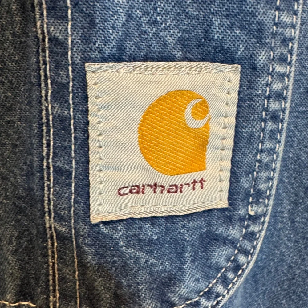 Vintage Carhartt Mens Denim Bib Overalls Indigo Blue Carpenter Workwear 48x30